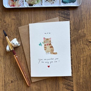 Aquarell Grußkarte, Original Aquarell Karte, handgemachte Karte mit Umschlag, Muttertagskarte, Katzenkarte, Blanko-Karte, Karte für Mama