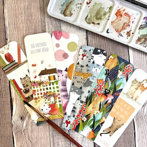 Marque-pages chats IMPRIMÉS, lot de 6, 5 x 15 cm, marque-pages chats mignons, cadeau pour les amoureux des livres, accessoire de livre, marque-pages amusants
