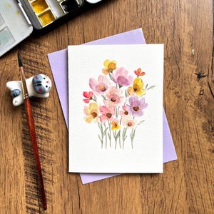 Carte de voeux aquarelle, Carte aquarelle originale, Carte faite main avec enveloppe, Carte d'anniversaire, Carte de remerciement, Carte vierge, Carte chat