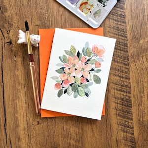Carte de voeux aquarelle, carte aquarelle originale, carte faite main avec enveloppe, carte d'anniversaire, carte de remerciement, carte vierge, carte florale moderne