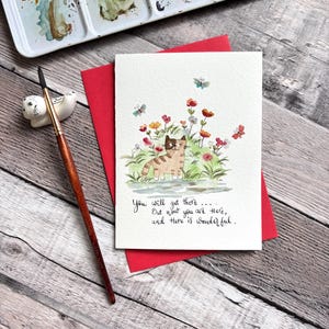 Carte de voeux aquarelle, carte aquarelle originale, carte avec enveloppe, carte de chat, carte vierge, carte de citation positive