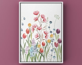 Original hand-painted watercolor art, Not a Print, 9.4"x11.8", Colorful flowers, Whimsical art, Wall art, Watercolor flowers