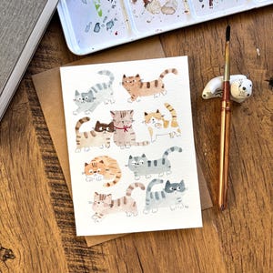 Carte de voeux aquarelle, Carte aquarelle originale, Carte faite main avec enveloppe, Carte d'anniversaire, Carte de remerciement, Carte vierge, Carte chat