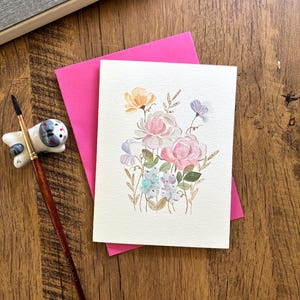 Aquarel wenskaart, originele aquarelkaart, handgemaakte kaart met envelop, verjaardagskaart, bedankkaart, blanco kaart, kattenkaart