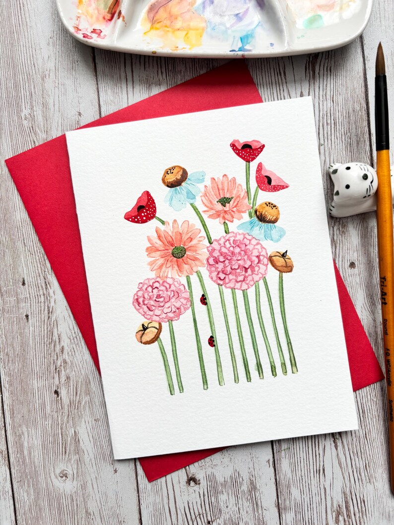 Hand-painted Floral Watercolor Card, Handmade Blank Note Card - Etsy