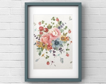 Floral art, Original watercolor (Not print) , 8"x10", Botanical art, Original painting, Watercolor flowers, Mother's day gift, colorful art