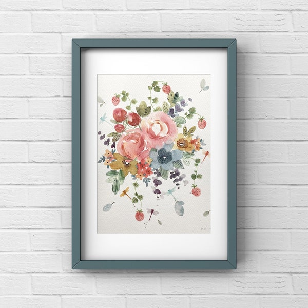 Floral art, Original watercolor (Not print) , 8"x10", Botanical art, Original painting, Watercolor flowers, Mother's day gift, colorful art