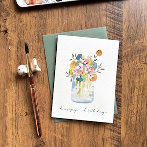 Carte de voeux aquarelle, carte aquarelle originale, carte faite main avec enveloppe, carte d'anniversaire, carte d'anniversaire fleur, carte vierge