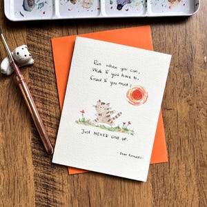 Carte de voeux aquarelle, carte aquarelle originale, carte avec enveloppe, carte de chat, carte vierge, carte de citation positive