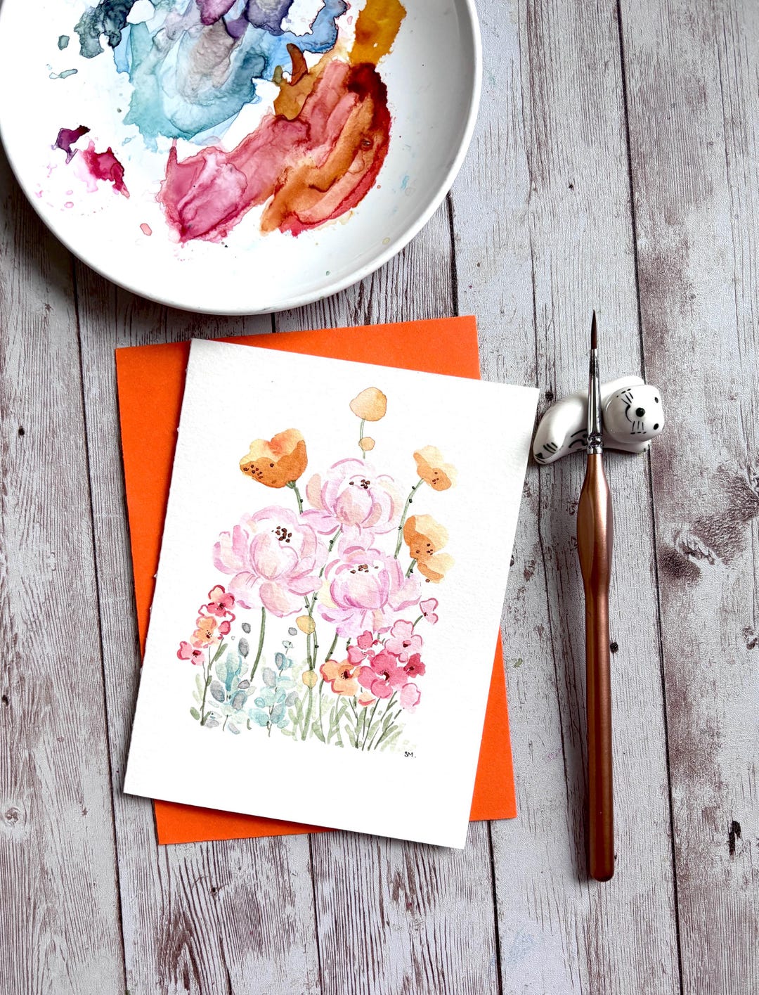 Hand-painted Floral Watercolor Card, Handmade Blank Note Card - Etsy