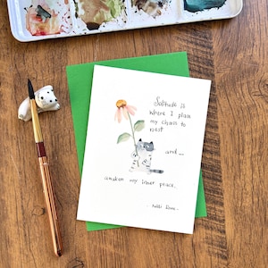 Carte de voeux aquarelle, carte aquarelle originale, carte avec enveloppe, carte de chat, carte vierge, carte de citation positive