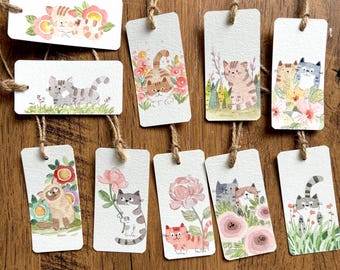 Assorted cat gift tags, watercolor gift tags, Original watercolor, Set of 10, size 1.5"x 3",Handmade gift tags, Botanical gift tags