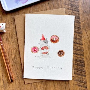 Carte de voeux aquarelle, carte aquarelle originale, carte avec enveloppe, carte d'anniversaire, carte d'anniversaire de chat, carte vierge