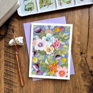 Aquarel wenskaart, originele aquarelkaart, handgemaakte kaart met envelop, verjaardagskaart, bedankkaart, blanco kaart, kattenkaart