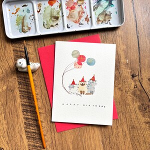 Carte de voeux aquarelle, carte aquarelle originale, carte avec enveloppe, carte d'anniversaire, carte d'anniversaire de chat, carte vierge