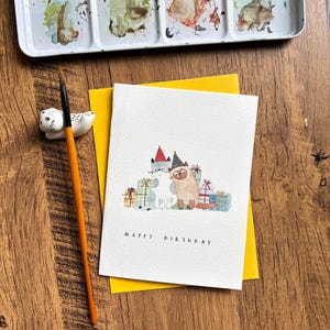 Carte de voeux aquarelle, carte aquarelle originale, carte avec enveloppe, carte d'anniversaire, carte d'anniversaire de chat, carte vierge