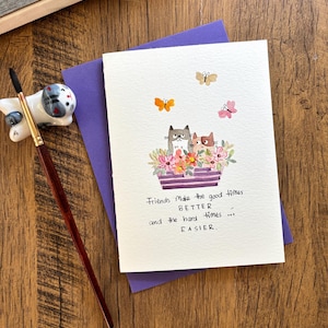 Aquarelwenskaart, originele aquarelkaart, kaart met envelop, kattenkaart, blanco kaart, positieve quotekaart