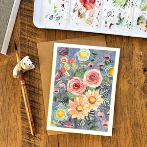 Aquarel wenskaart, originele aquarelkaart, handgemaakte kaart met envelop, verjaardagskaart, bedankkaart, blanco kaart, bloemenkaart