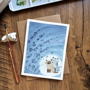 Aquarel wenskaart, originele aquarelkaart, handgemaakte kaart met envelop, verjaardagskaart, bedankkaart, blanco kaart, kattenkaart
