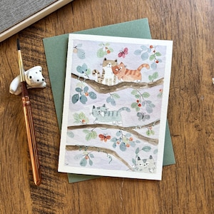 Carte de voeux aquarelle, Carte aquarelle originale, Carte faite main avec enveloppe, Carte d'anniversaire, Carte de remerciement, Carte vierge, Carte chat