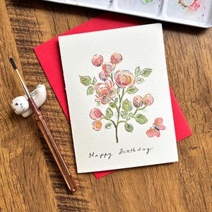 Watercolor greeting card, Original watercolor card,Handmade card with envelope, Birthday card, flower birthday card, Blank card