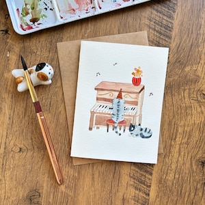 Carte de voeux aquarelle, Carte aquarelle originale, Carte faite main avec enveloppe, Carte d'anniversaire, Carte de remerciement, Carte vierge, Carte chat