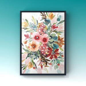 Original hand painted watercolor art, flowers garden, Not a Print, 9&quot;x12&quot;, Botanical art, Wall decor, Watercolor art