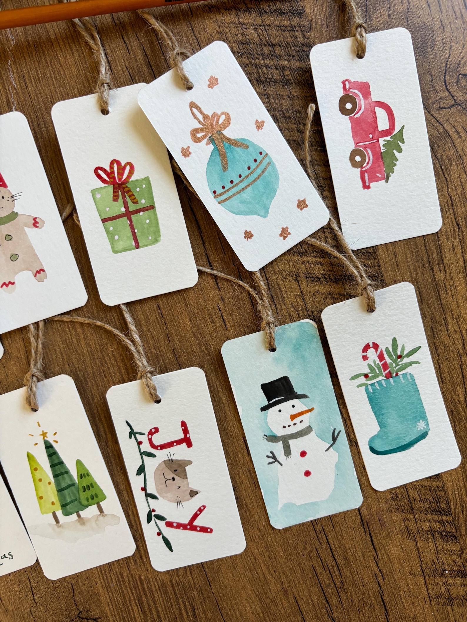 Original Hand Painted Christmas Gift Tags, Set of 10, Assorted Holiday