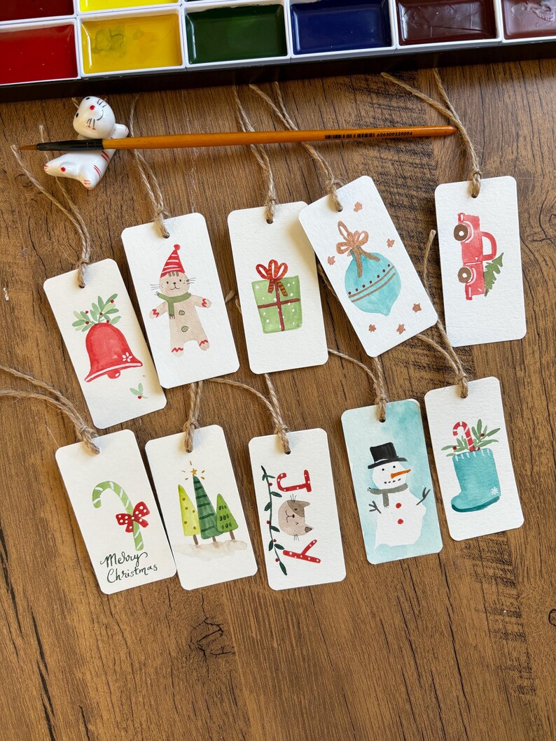 Original Hand Painted Christmas Gift Tags, Set of 10, Assorted Holiday