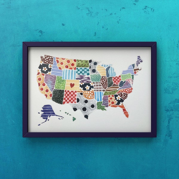 Original hand painted watercolor art, colorful art, Not a Print, 9"x12", USA map, Wall decor, Watercolor art, Watercolor painting