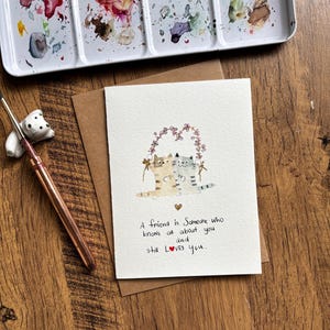 Carte de voeux aquarelle, carte aquarelle originale, carte avec enveloppe, carte de chat, carte vierge, carte de citation positive