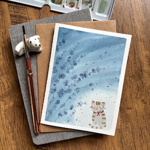 Carte de voeux aquarelle, Carte aquarelle originale, Carte faite main avec enveloppe, Carte d'anniversaire, Carte de remerciement, Carte vierge, Carte chat