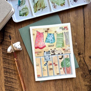 Aquarel wenskaart, originele aquarelkaart, handgemaakte kaart met envelop, verjaardagskaart, bedankkaart, blanco kaart, kattenkaart