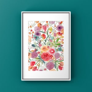 Original hand painted watercolor art, flowers garden, Not a Print, 9&quot;x12&quot;, Botanical art, Wall decor, Watercolor art, Mother&#39;s day gift
