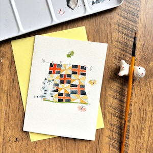 Carte de voeux aquarelle, Carte aquarelle originale, Carte faite main avec enveloppe, Carte d'anniversaire, Carte de remerciement, Carte vierge, Carte chat