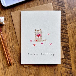 Carte de voeux aquarelle, carte aquarelle originale, carte avec enveloppe, carte d'anniversaire, carte d'anniversaire de chat, carte vierge