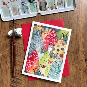 Carte de voeux aquarelle, Carte aquarelle originale, Carte faite main avec enveloppe, Carte d'anniversaire, Carte de remerciement, Carte vierge, Carte chat