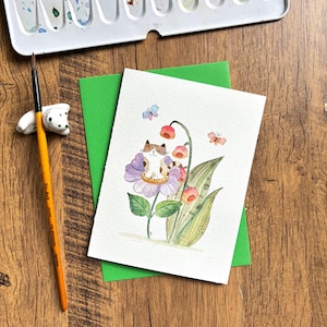 Carte de voeux aquarelle, Carte aquarelle originale, Carte faite main avec enveloppe, Carte d'anniversaire, Carte de remerciement, Carte vierge, Carte chat