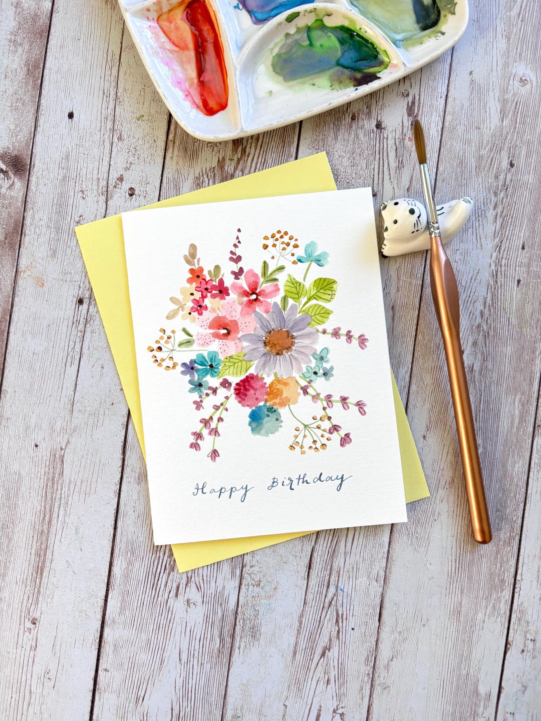 Handmade Watercolor Birthday Card: Floral Greeting Card With Envelope ...
