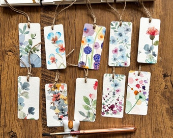 Assorted botanical gift tags, watercolor gift tags, Original watercolor, Set of 10, size 1.5"x 3",Handmade gift tags,