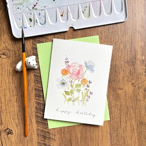 Carte de voeux aquarelle, carte aquarelle originale, carte faite main avec enveloppe, carte d'anniversaire, carte d'anniversaire fleur, carte vierge