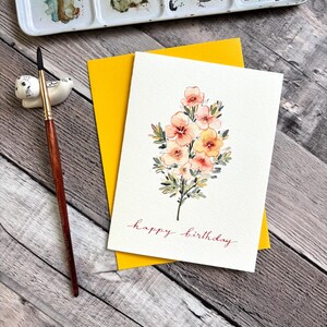 Aquarell Grußkarte, Original Aquarell Karte, handgemachte Karte mit Umschlag, Geburtstagskarte, Blumen Geburtstagskarte, Blankokarte