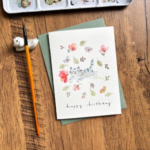 Carte de voeux aquarelle, carte aquarelle originale, carte avec enveloppe, carte d'anniversaire, carte d'anniversaire de chat, carte vierge