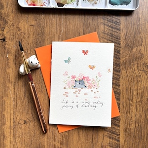 Carte de voeux aquarelle, carte aquarelle originale, carte avec enveloppe, carte de chat, carte vierge, carte de citation positive