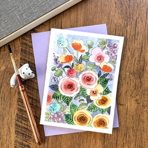 Carte de voeux aquarelle, carte aquarelle originale, carte faite main avec enveloppe, carte d'anniversaire, carte de remerciement, carte vierge, carte florale