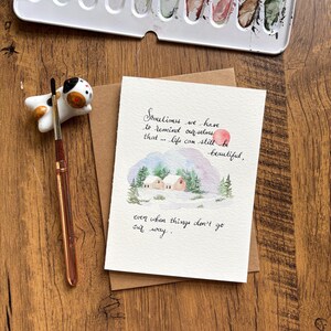 Carte de voeux aquarelle, carte aquarelle originale, carte avec enveloppe, carte de chat, carte vierge, carte de citation positive