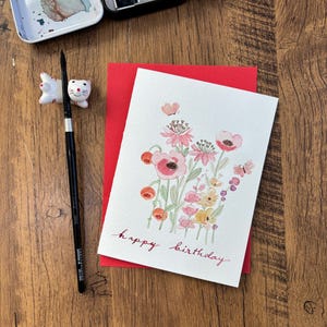 Carte de voeux aquarelle, carte aquarelle originale, carte faite main avec enveloppe, carte d'anniversaire, carte d'anniversaire fleur, carte vierge
