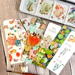Marque-pages chats IMPRIMÉS, lot de 6, 5 x 15 cm, marque-pages chats mignons, cadeau pour les amoureux des livres, accessoire de livre, marque-pages amusants