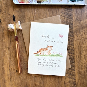Carte de voeux aquarelle, carte aquarelle originale, carte avec enveloppe, carte de chat, carte vierge, carte de citation positive