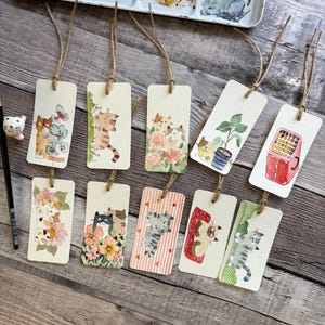 Assorted cat gift tags, watercolor gift tags, Original watercolor, Set of 10, size 1.5&quot;x 3&quot;,Handmade gift tags, Botanical gift tags